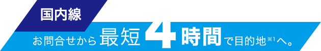 国内線お問合せから最短4時間で目的地へ。